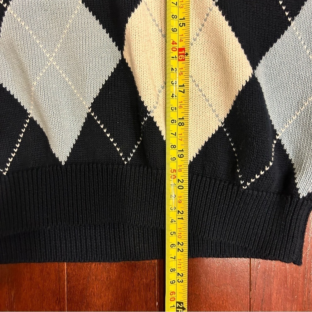 Brandy Melville Argyle Crewneck Sweater navy one size 100-% cotton - Picture 7 of 9